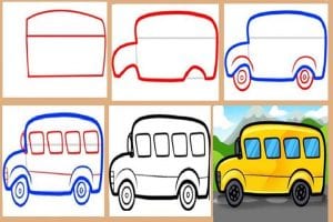رسم سيارة المدرسة بطريقتين بالصور والخطوات تعليم الرسم فورنونو