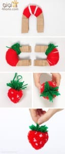 طريقة عمل فواكه من الخيط الصوف بالصور Strawberry-pompom-step-by-step-1-128x300